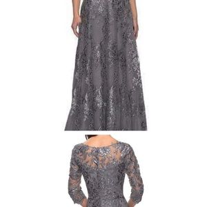 La Femme Lace Bateau A-Line Gown - 27885SC